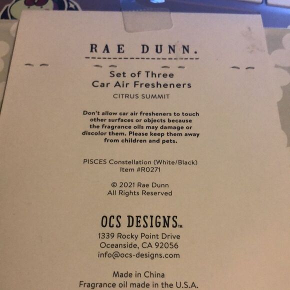 Rae Dunn set of three car air fresheners Pisces citrus summit - Picture 2 of 2